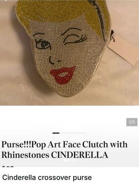 Cinderella Pop Art Rhinestone Face Clutch - Silver/Yellow/Red